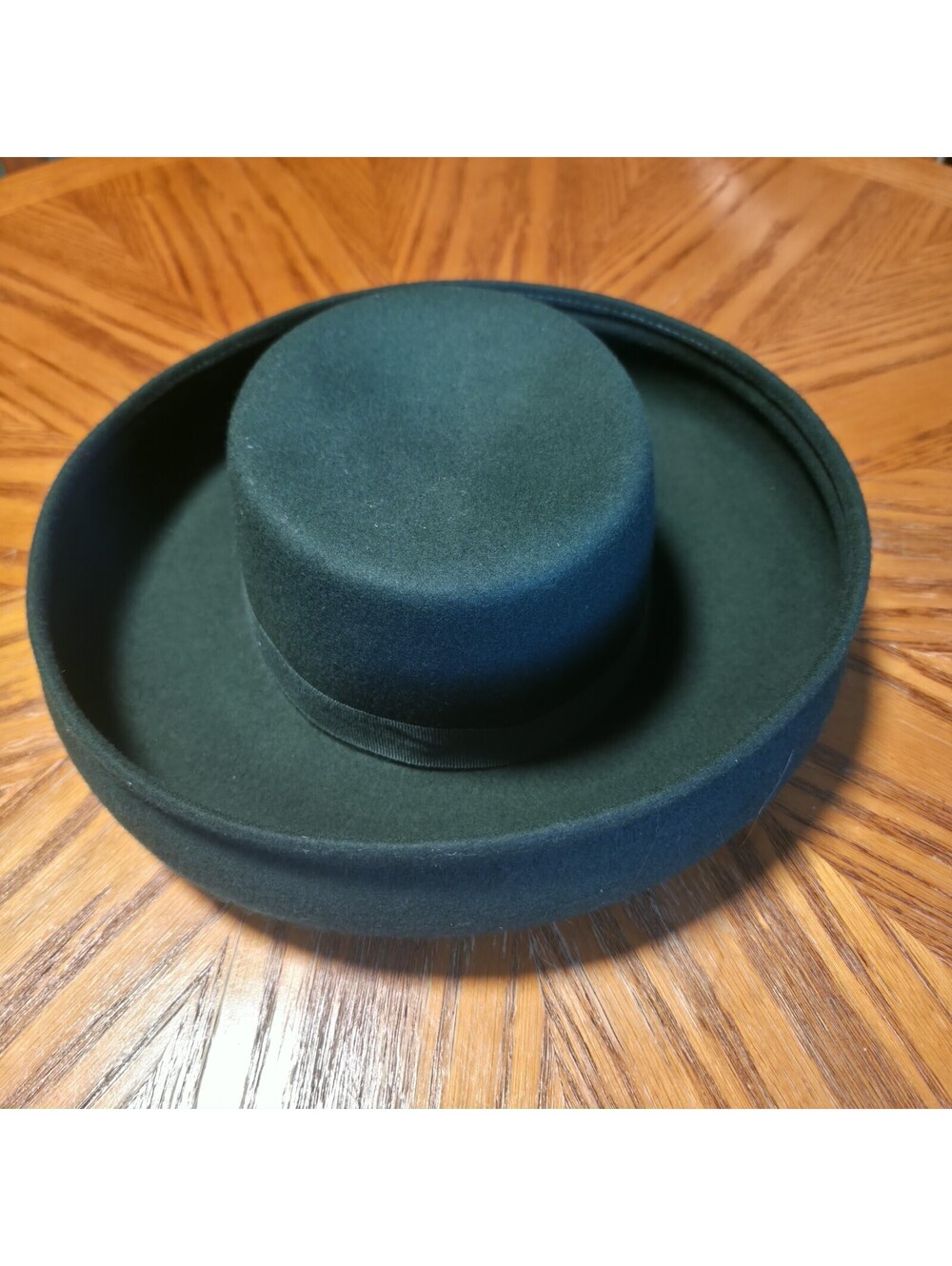 Vtg Amanda Smith Wool Felt Hat Green Flat Crown Wide Brim Bolero Boater Italy